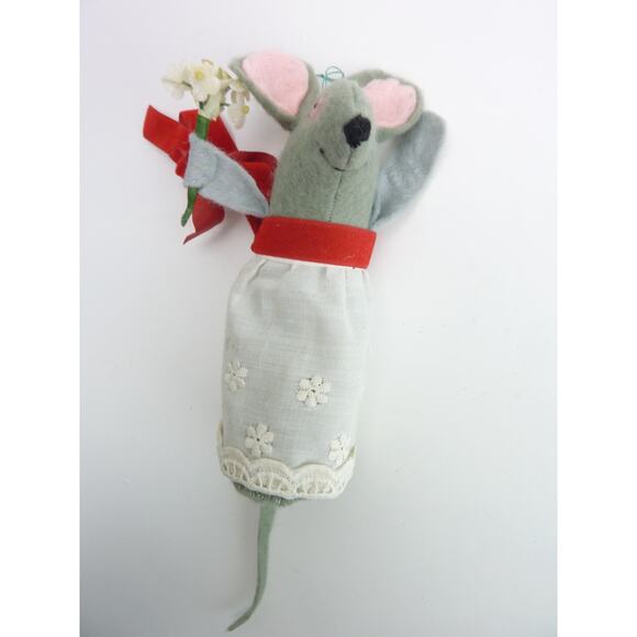 Vintage Christmas Tree Ornament Mouse Happy Flowers - Picture 1 of 4